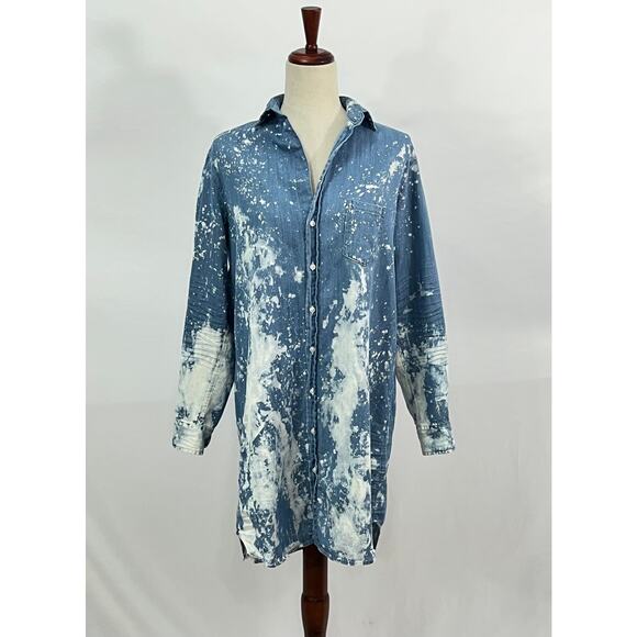 FRANK & EILEEN Sz S Small Mary Splatter Distressed Denim Shirt Dress - Picture 10 of 10